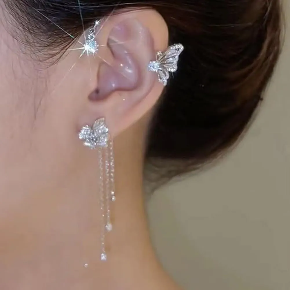 2PCS Butterfly Ear Cuffs Earrings Zircon Earrings Butterfly Ear Wrap No Piercing Eae Cuff Clip On Earrings For Women Jewelry