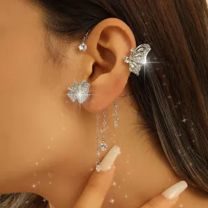 2PCS Butterfly Ear Cuffs Earrings Zircon Earrings Butterfly Ear Wrap No Piercing Eae Cuff Clip On Earrings For Women Jewelry