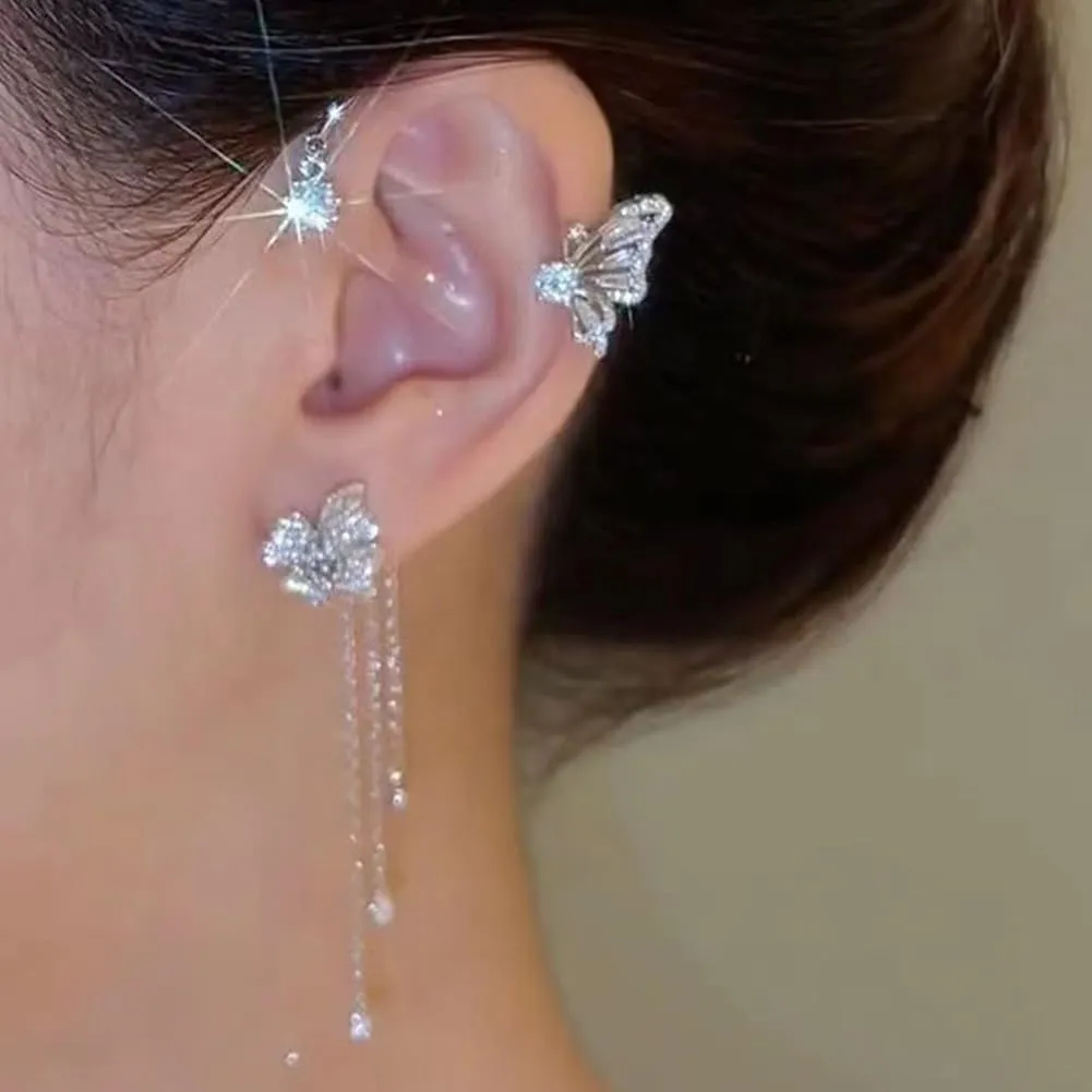 2PCS Butterfly Ear Cuffs Earrings Zircon Earrings Butterfly Ear Wrap No Piercing Eae Cuff Clip On Earrings For Women Jewelry