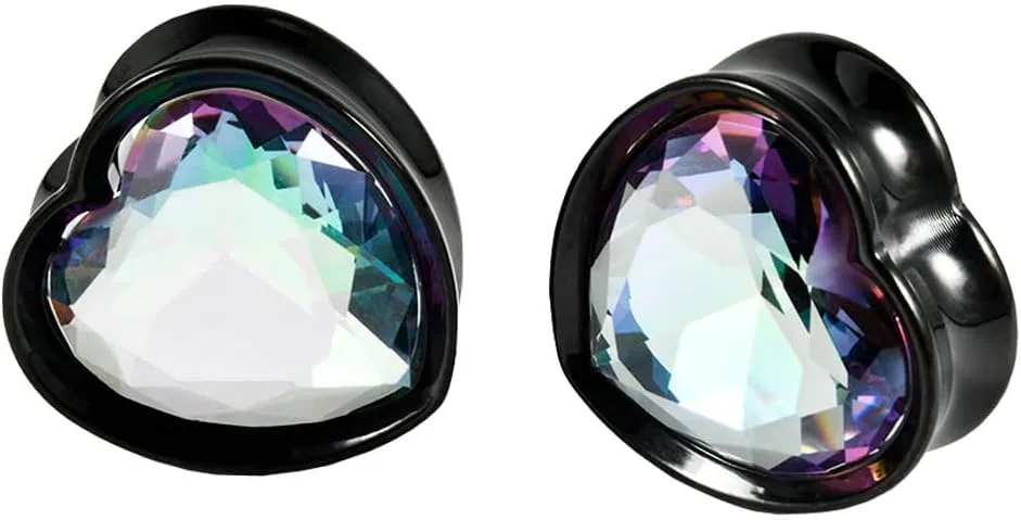 2PCS Heart Zircon Double Flared 316L Surgical Steel Ear Tunnels and Plugs Stretcher Expander Piercing Ear Gauge Body Jewelry 8mm-25mm