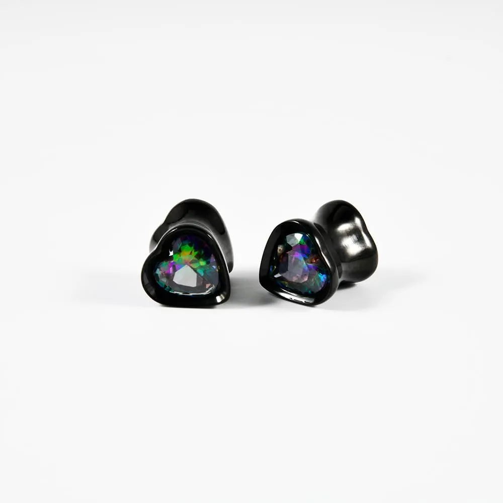 2PCS Heart Zircon Double Flared 316L Surgical Steel Ear Tunnels and Plugs Stretcher Expander Piercing Ear Gauge Body Jewelry 8mm-25mm