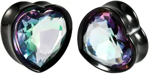 2PCS Heart Zircon Double Flared 316L Surgical Steel Ear Tunnels and Plugs Stretcher Expander Piercing Ear Gauge Body Jewelry 8mm-25mm