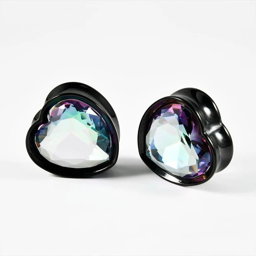 2PCS Heart Zircon Double Flared 316L Surgical Steel Ear Tunnels and Plugs Stretcher Expander Piercing Ear Gauge Body Jewelry 8mm-25mm