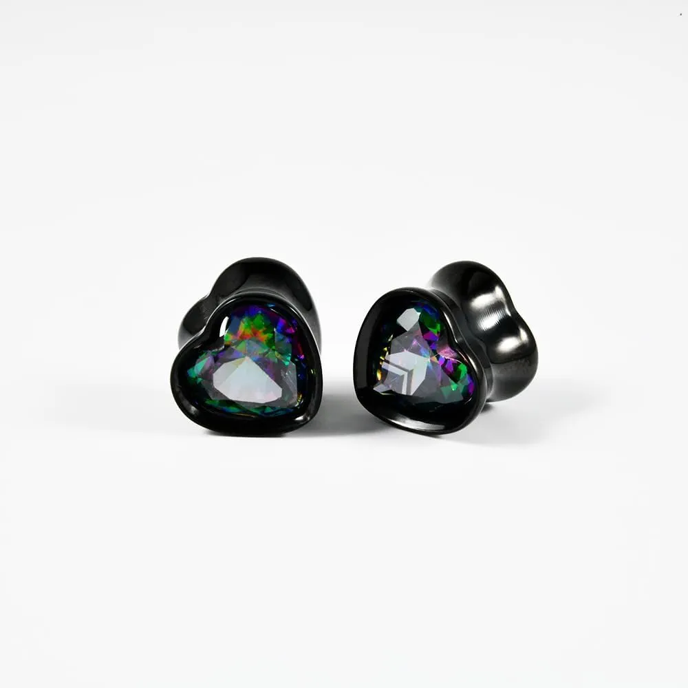 2PCS Heart Zircon Double Flared 316L Surgical Steel Ear Tunnels and Plugs Stretcher Expander Piercing Ear Gauge Body Jewelry 8mm-25mm