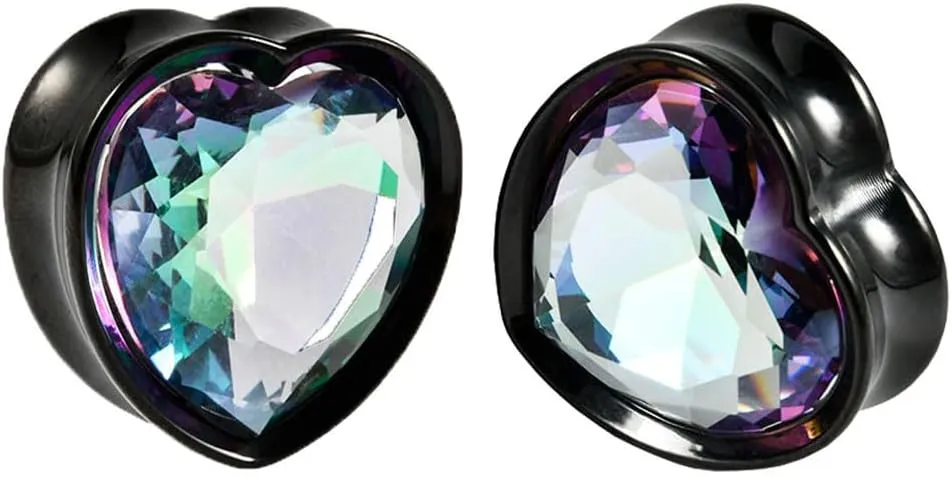 2PCS Heart Zircon Double Flared 316L Surgical Steel Ear Tunnels and Plugs Stretcher Expander Piercing Ear Gauge Body Jewelry 8mm-25mm