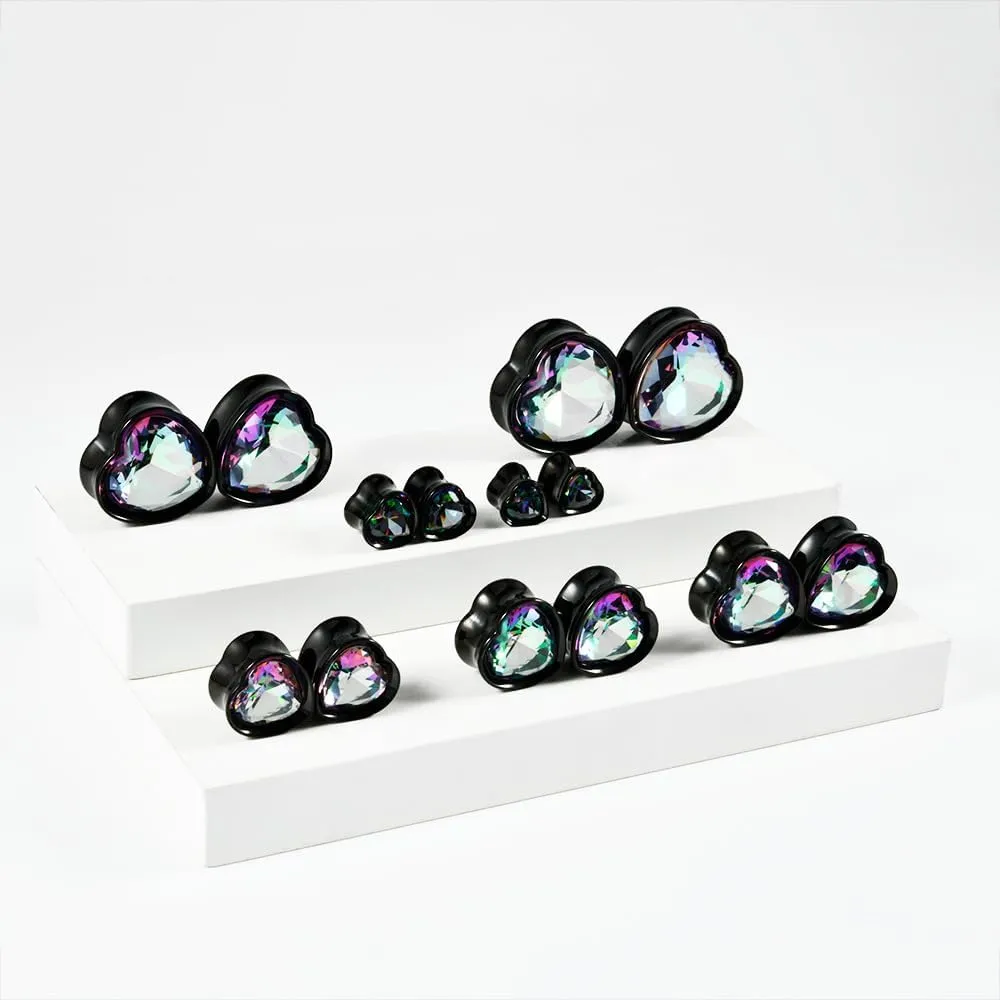 2PCS Heart Zircon Double Flared 316L Surgical Steel Ear Tunnels and Plugs Stretcher Expander Piercing Ear Gauge Body Jewelry 8mm-25mm