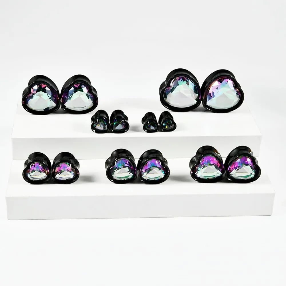 2PCS Heart Zircon Double Flared 316L Surgical Steel Ear Tunnels and Plugs Stretcher Expander Piercing Ear Gauge Body Jewelry 8mm-25mm