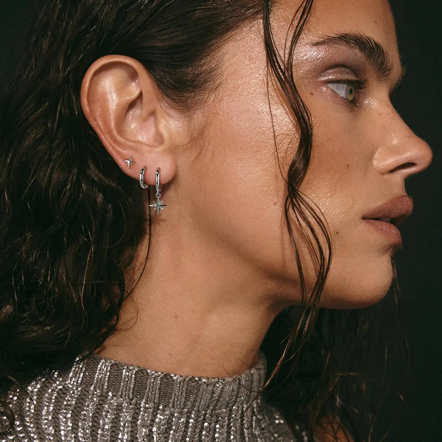 3 Pairs 14k CZ Gold Huggie Hoop Cartilage Earrings Set: Dainty CZ Stud Trendy Dangle Pearl Hoop Earrings Hypoallergenic Leaf Piercing Climber Huggie Earring for Women Gold Jewelry for Everyday