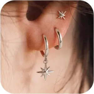 3 Pairs 14k CZ Gold Huggie Hoop Cartilage Earrings Set: Dainty CZ Stud Trendy Dangle Pearl Hoop Earrings Hypoallergenic Leaf Piercing Climber Huggie Earring for Women Gold Jewelry for Everyday