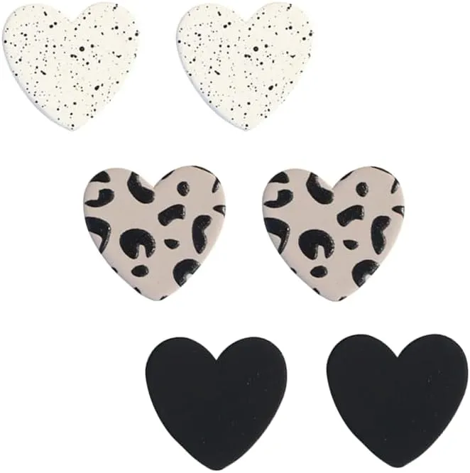3 Pairs Heart Stud Earrings for Women Leopard Print Heart Earrings Set Cute Acrylic Valentine's Day Earrings Jewelry Gifts for Her Girlfriend