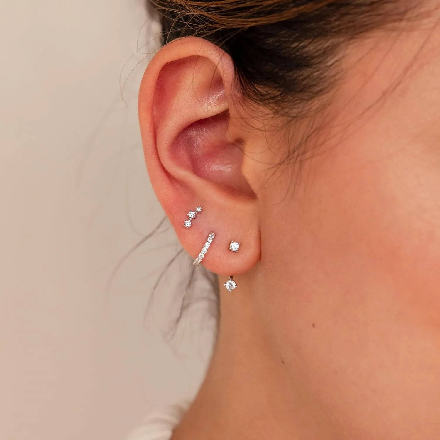 3 Pairs Huggie Hoop Earring Set 18K Gold Plated Cubic Zirconia Cartilage Earrings, Multi Piercings Ear Jacket Earring Climber Stud Earring for Women Everyday Earrings
