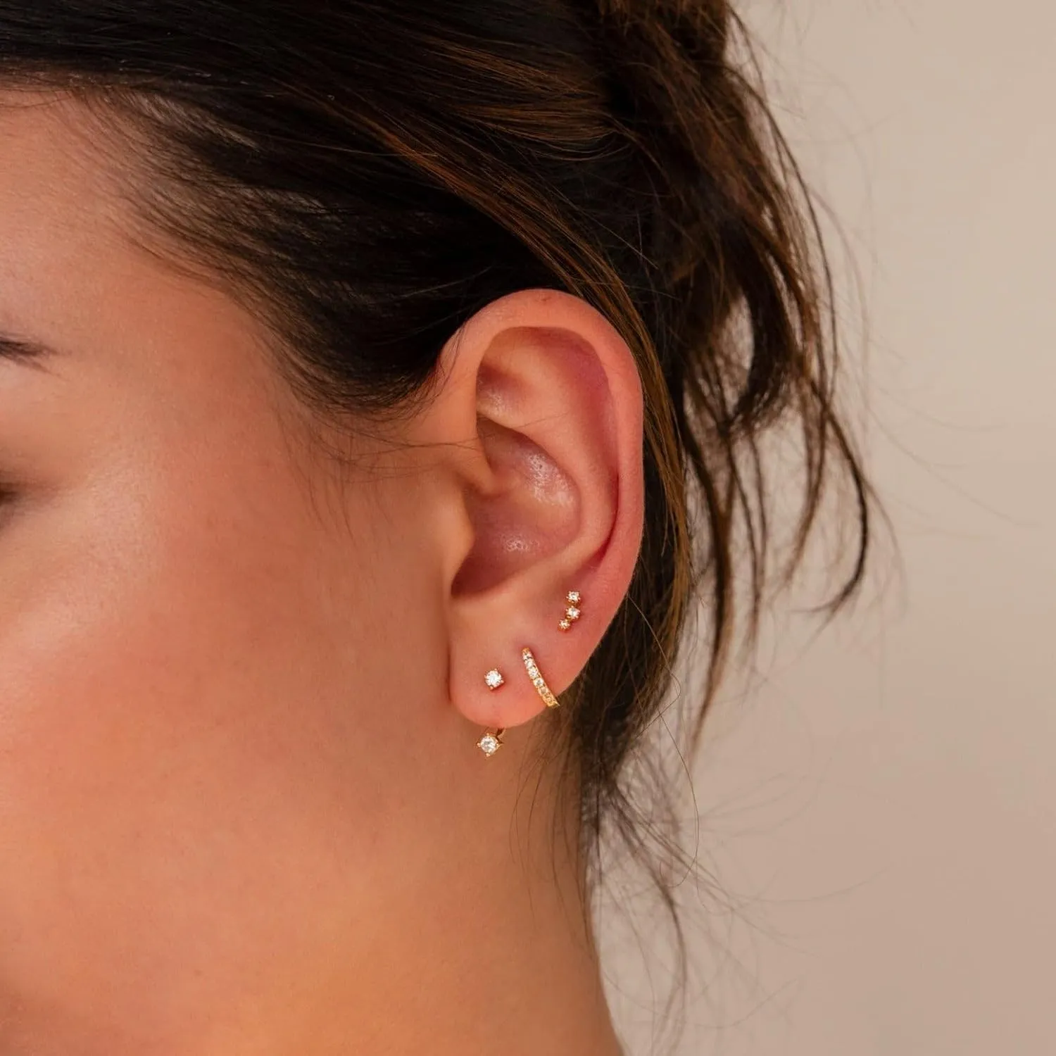 3 Pairs Huggie Hoop Earring Set 18K Gold Plated Cubic Zirconia Cartilage Earrings, Multi Piercings Ear Jacket Earring Climber Stud Earring for Women Everyday Earrings