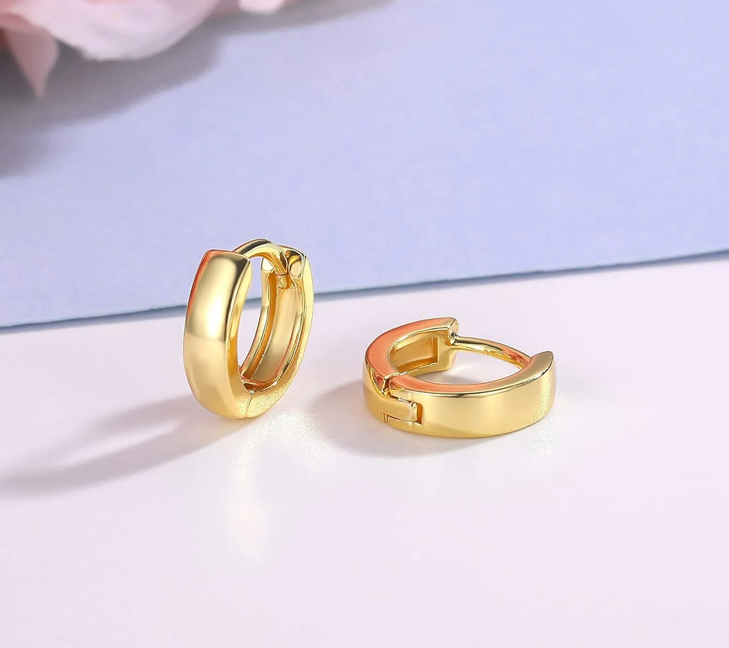 3 Pairs Small Hoop Earrings for Women Men, Sterling Silver Post Sleeper Cartilage Huggie Earring Set, 3mm in Width, Diameter in 8mm 10mm 12mm