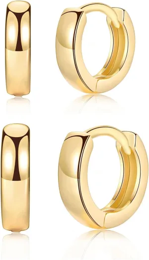 3 Pairs Small Hoop Earrings for Women Men, Sterling Silver Post Sleeper Cartilage Huggie Earring Set, 3mm in Width, Diameter in 8mm 10mm 12mm