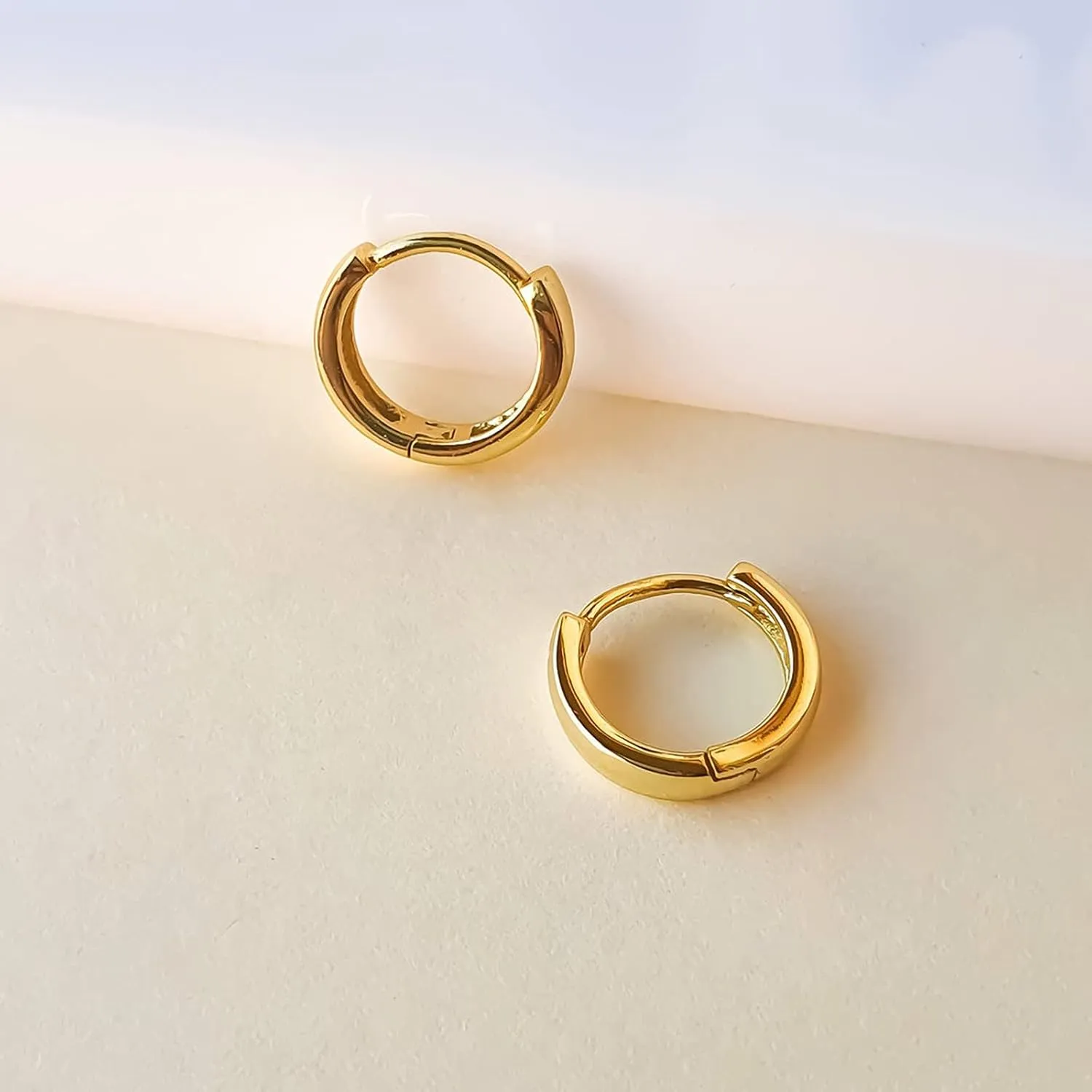3 Pairs Small Hoop Earrings for Women Men, Sterling Silver Post Sleeper Cartilage Huggie Earring Set, 3mm in Width, Diameter in 8mm 10mm 12mm