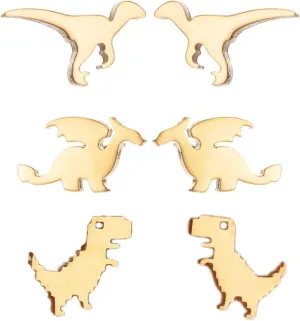 3 Pairs Tiny Dinosaur Stud Earrings for Women Minimalist Animal Cute Dragon Statement Earring Funny Cartilage Tragus Piercing Jewelry