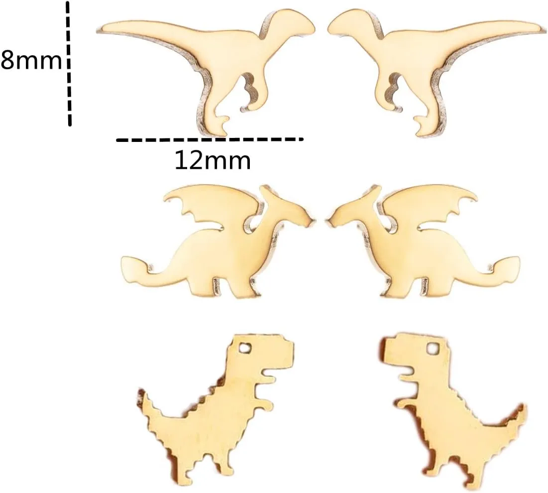 3 Pairs Tiny Dinosaur Stud Earrings for Women Minimalist Animal Cute Dragon Statement Earring Funny Cartilage Tragus Piercing Jewelry