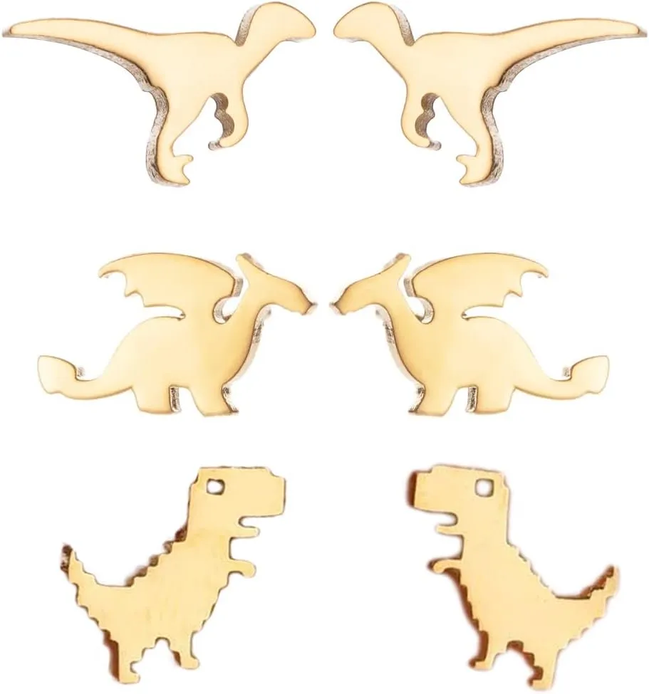 3 Pairs Tiny Dinosaur Stud Earrings for Women Minimalist Animal Cute Dragon Statement Earring Funny Cartilage Tragus Piercing Jewelry