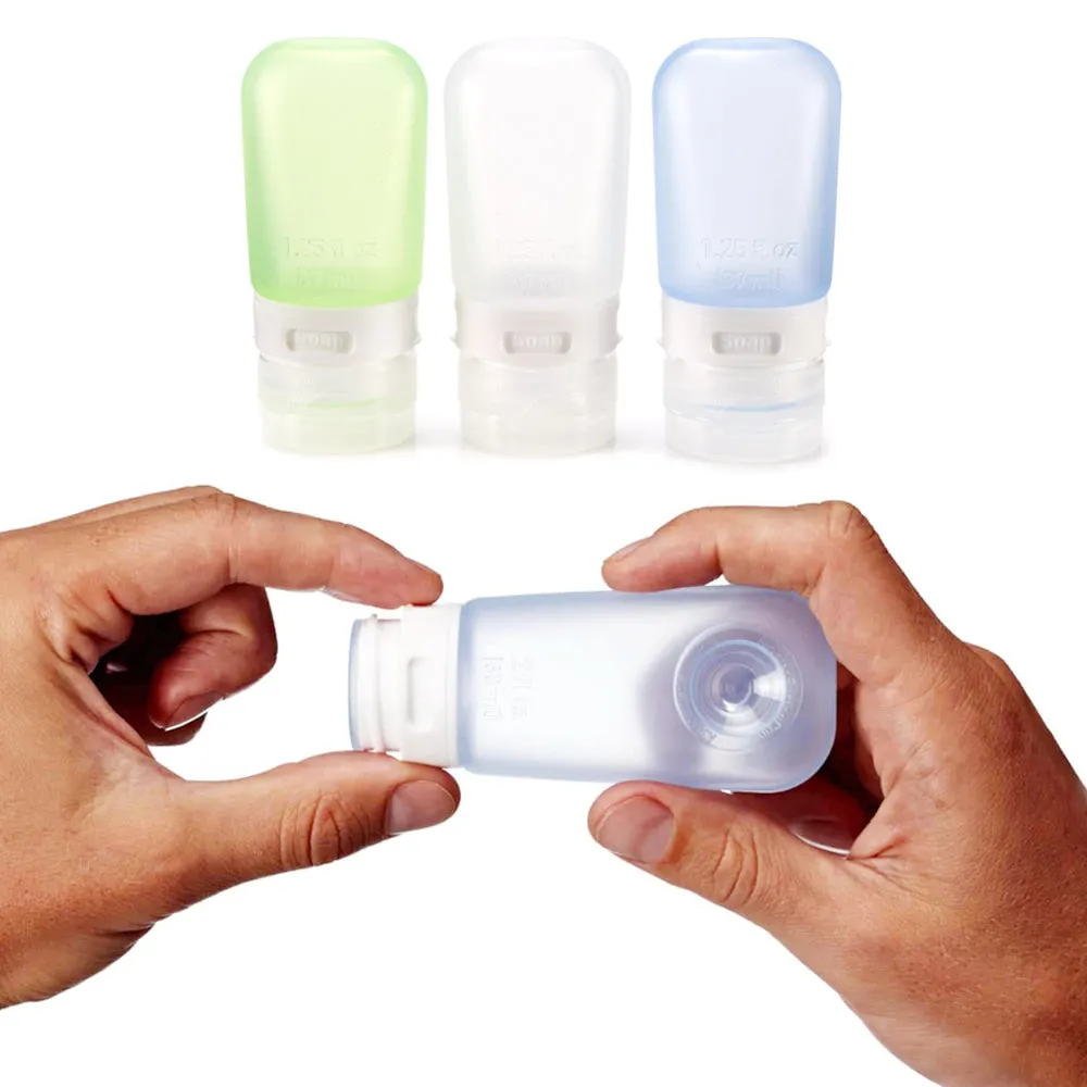 3 Travel Silicone Bottles Squeeze Tube Leak Proof Containers Refill TSA Approved