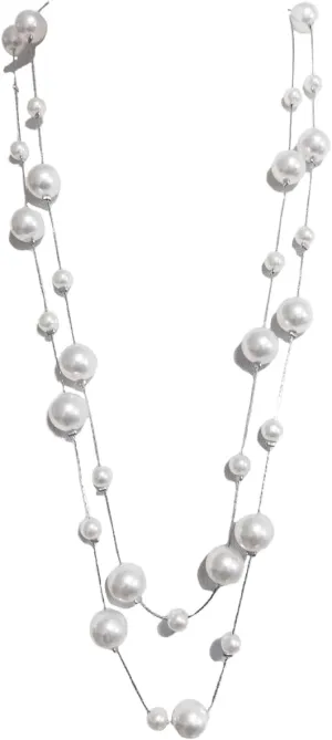 31 Long Layered Necklace for Women Double Layer Necklace Chain with Pearl/Resin Cube Vintage Retro Winter Sweater Party Dress Jewelry Accessories