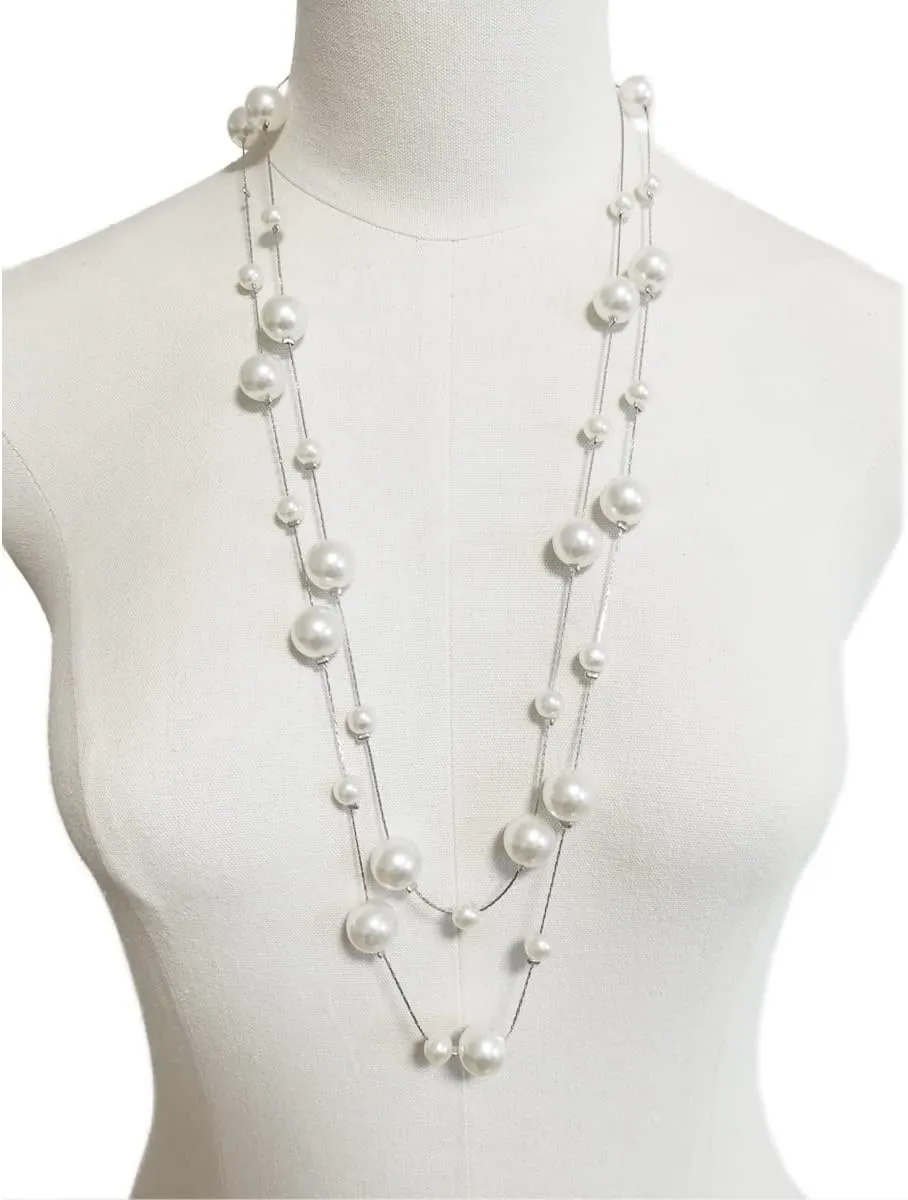 31 Long Layered Necklace for Women Double Layer Necklace Chain with Pearl/Resin Cube Vintage Retro Winter Sweater Party Dress Jewelry Accessories