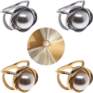4PCS Scarf Ring Buckle for Women Fashion Metal Shawl Clip with Ring Pearl Rhinestone, Clothing Wrap Holder Scarf Shawl Tie for Lady Decoration Accessories (Gold Silver)