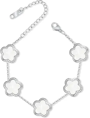 5 Leaf Clover Bracelet for Women Silver Stainless Steel Lucky Five Leaf Link Bracelet Jewelry Gift for Her
