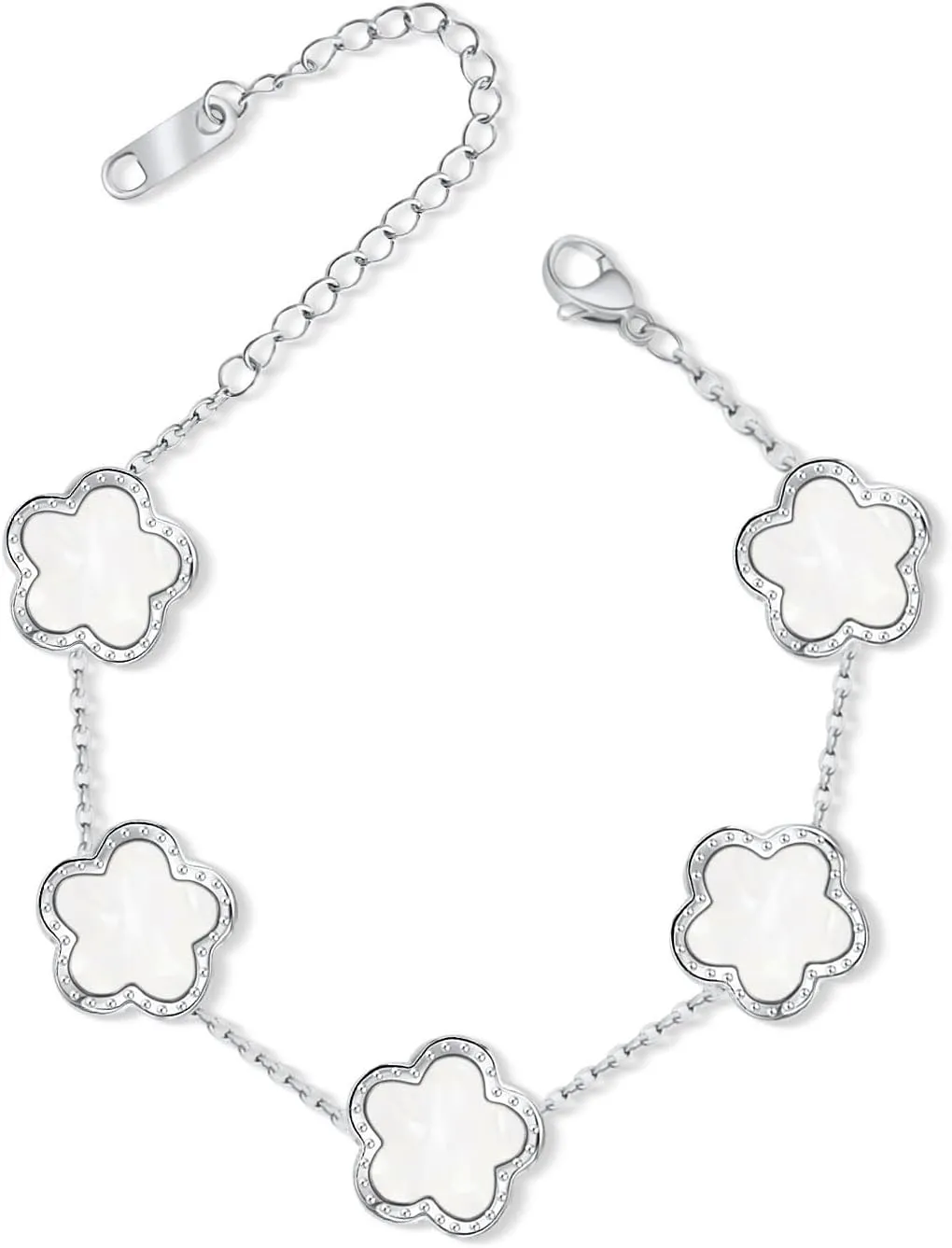 5 Leaf Clover Bracelet for Women Silver Stainless Steel Lucky Five Leaf Link Bracelet Jewelry Gift for Her