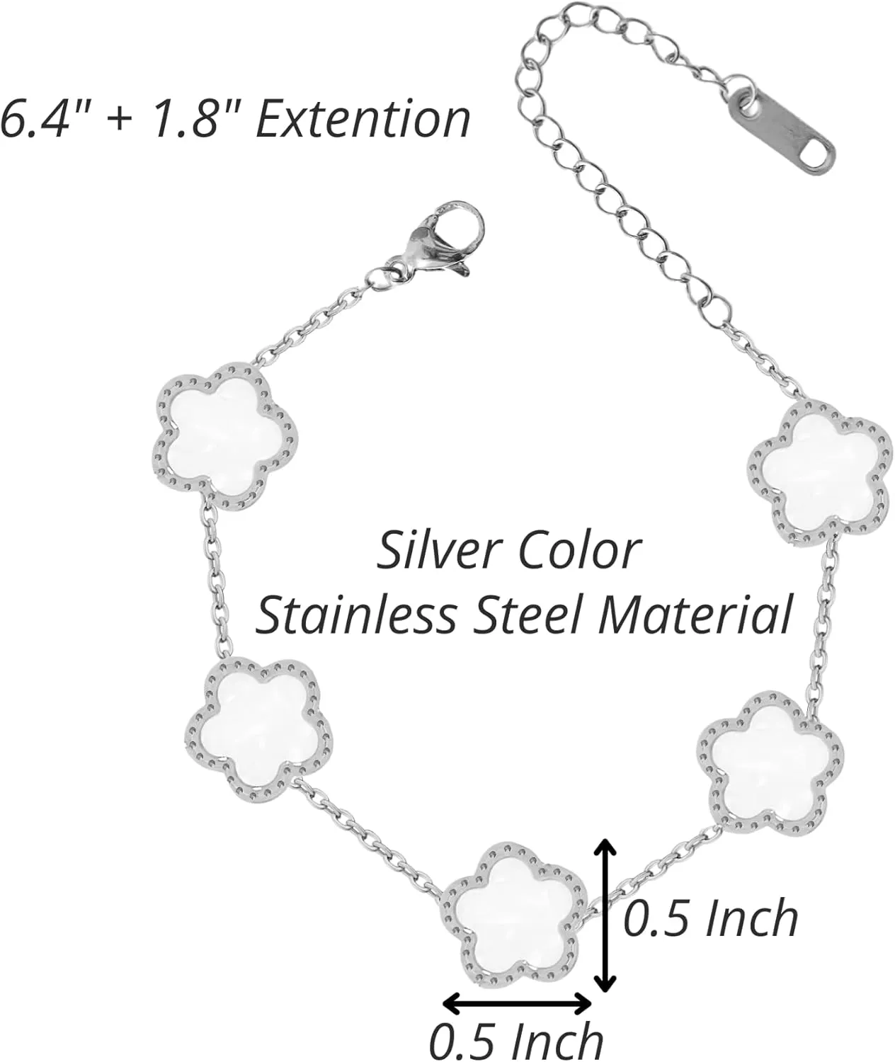 5 Leaf Clover Bracelet for Women Silver Stainless Steel Lucky Five Leaf Link Bracelet Jewelry Gift for Her