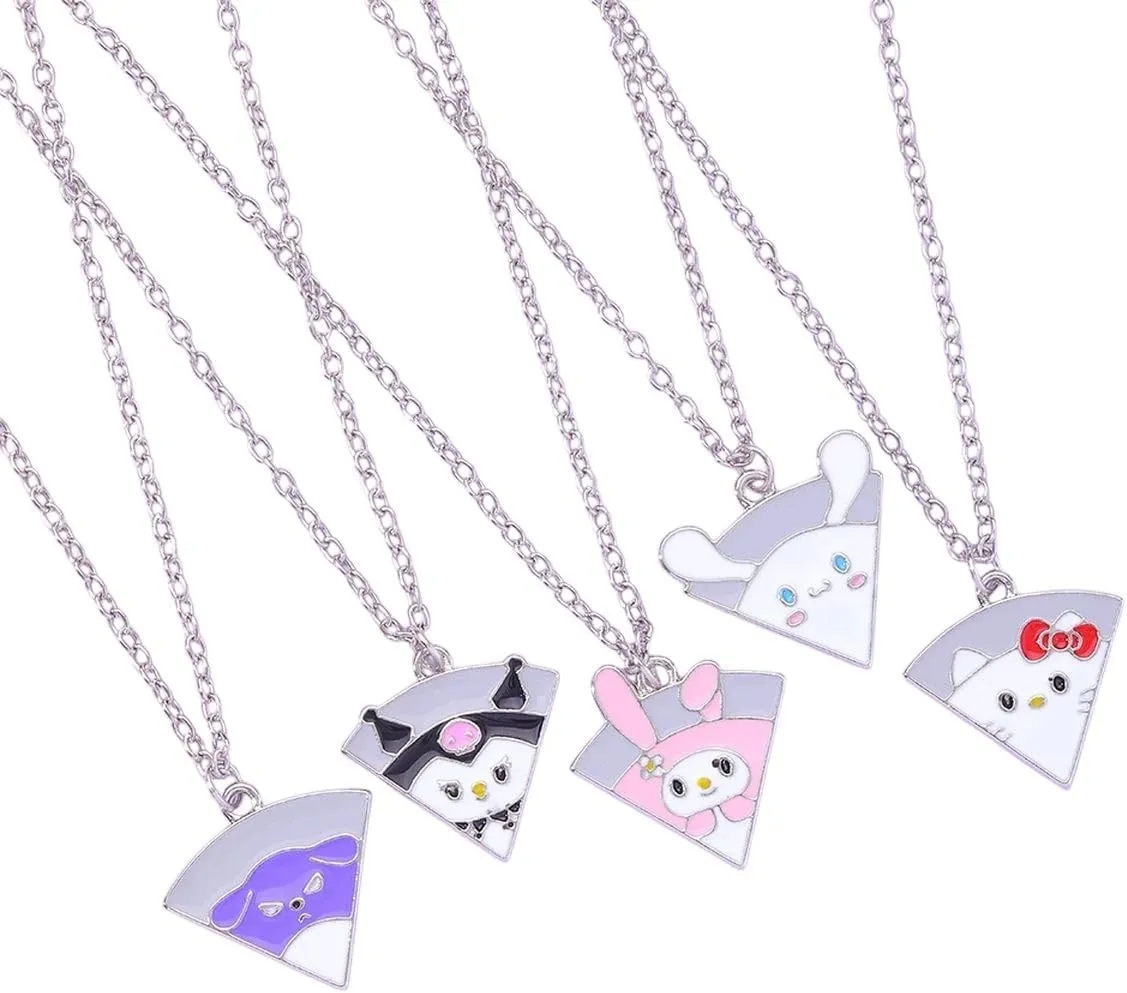5 Pcs/Set Cartoon Animal Best for Friends Necklace Rabbit Cat Pizza Puzzle Round Choker for Gilrs Friendship Memorial Gift