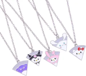 5 Pcs/Set Cartoon Animal Best for Friends Necklace Rabbit Cat Pizza Puzzle Round Choker for Gilrs Friendship Memorial Gift