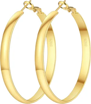 5mm Wide Gold Hoop Earrings for Women Trendy 14K Gold Plated Large Big Flat Hoop Earrings Non Tarnish Everyday Earrings Jewelry for Women