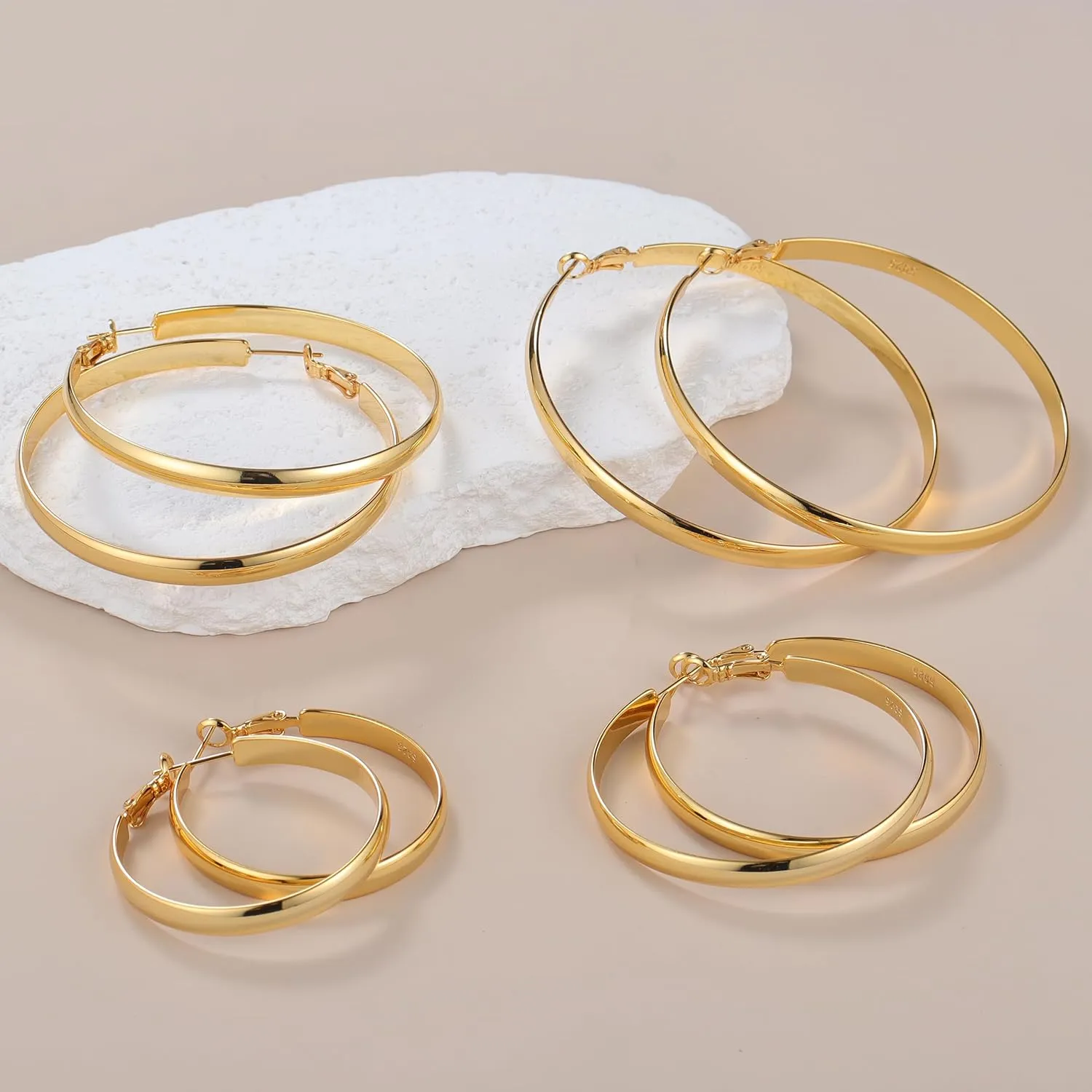 5mm Wide Gold Hoop Earrings for Women Trendy 14K Gold Plated Large Big Flat Hoop Earrings Non Tarnish Everyday Earrings Jewelry for Women