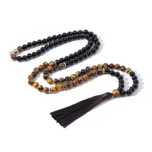8Mm Tigers Eye Black Onyx Necklace Namaste Meditation Yoga Jewelry Buddhist Prayer Rosary 108 Mala Beads