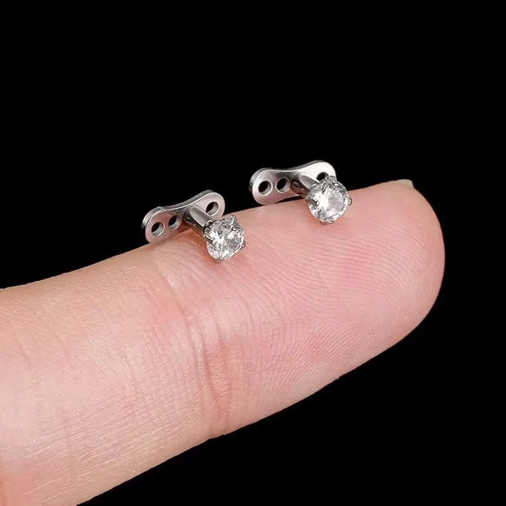 8Pcs 14g Stainless Steel Cubic Zirconia/Opal Dermal Anchor Tops and Base Microdermals for Body Piercing