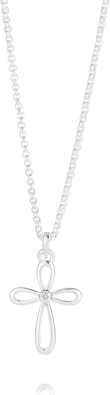 925 Sterling Silver Cherish Diamond Cross Necklace for Girls. Ideal for Baptism, First Communion Gifts, Quinceaera, Flower Girl and Bridesmaid Gifts - Adjustable Faith Jewelry