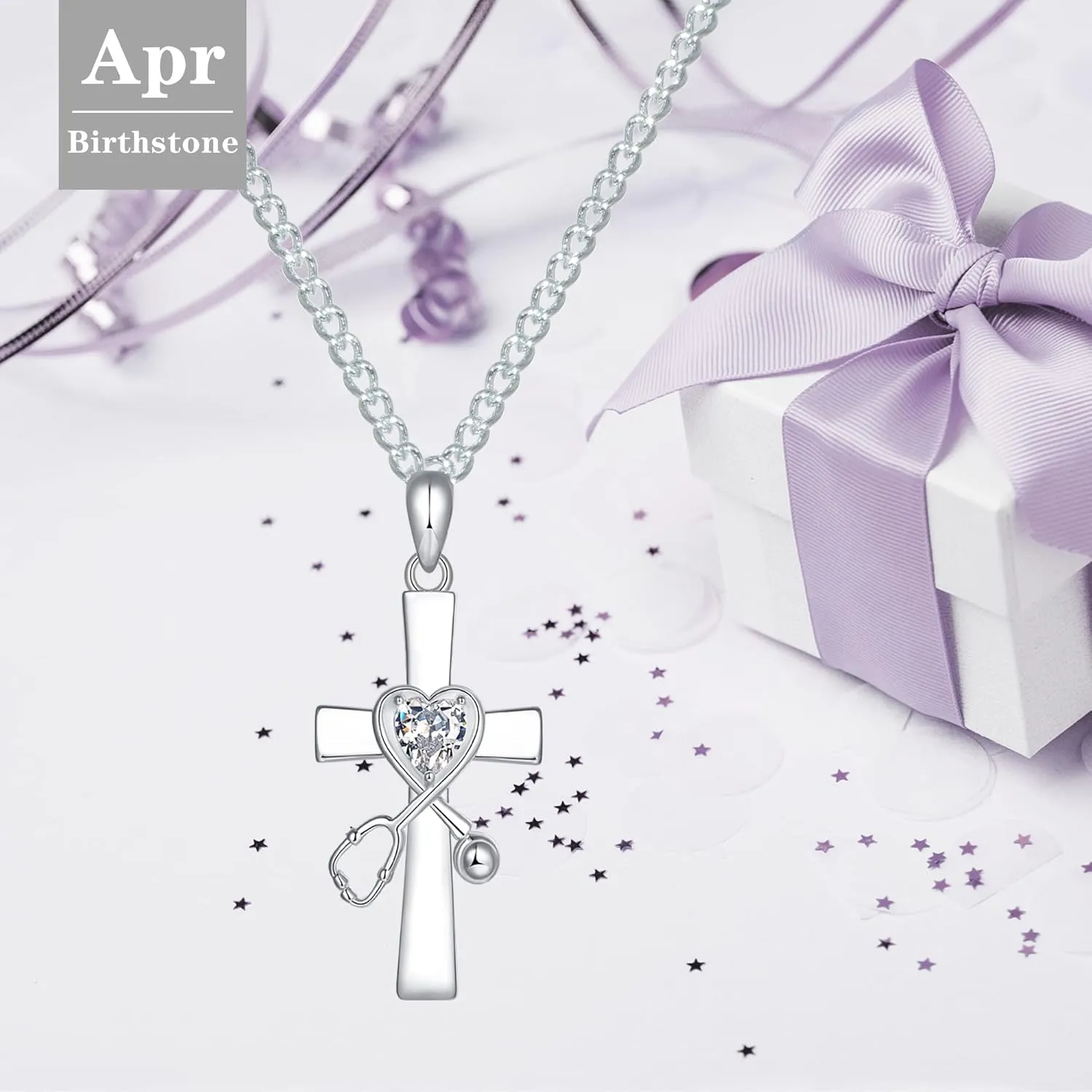 925 Sterling Silver Christian Cross Stethoscope Necklace - Inspirational Medical Jewelry Gift for Nurses, Doctors & Healthcare Professionals - Birthday, Valentines Day, Nurse Graduation Gift