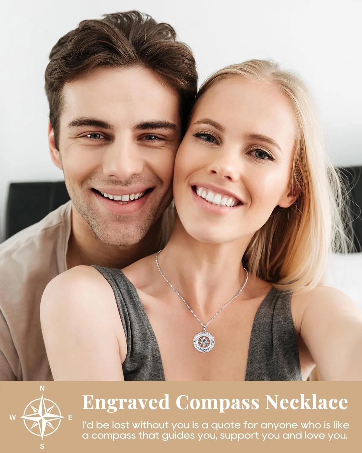 925 Sterling Silver Compass Necklace for Women, Wife Anniversary Necklaces for Her, Love Jewelry for Girlfriend Birthday Valentines Day Christmas, Mothers Day Gifts for Mom, Birthstone Pendant Engraved with I'd be Lost without You