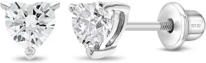 925 Sterling Silver Girls CZ Heart Hypoallergenic Safety Screw Back Earrings - Adorable 5mm Heart Earrings for Young Girls - Great Jewelry for Everyday Wear for Toddlers to Teens