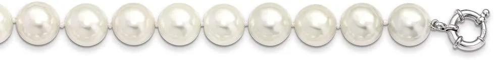 925 Sterling Silver Majestik 14-15mm White Imitation Shell Pearl Necklace