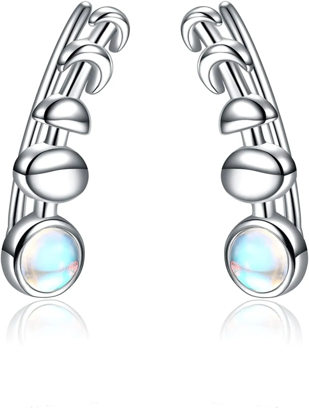 925 Sterling Silver Moon Phase Ear Crawler Cuff Earrings Ear Climber Hypoallergenic Moonstone Earrings