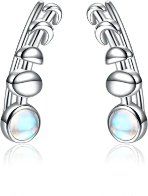 925 Sterling Silver Moon Phase Ear Crawler Cuff Earrings Ear Climber Hypoallergenic Moonstone Earrings