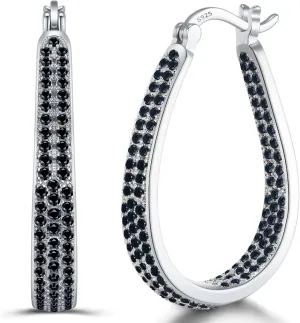 925 Sterling Silver Post Hoop Earrings for Women Gilrs Multcolors Cubic Zirconia 14K Gold Plated Oval Chunky Silver Gold Hoop Earrings weinuo Jewelry