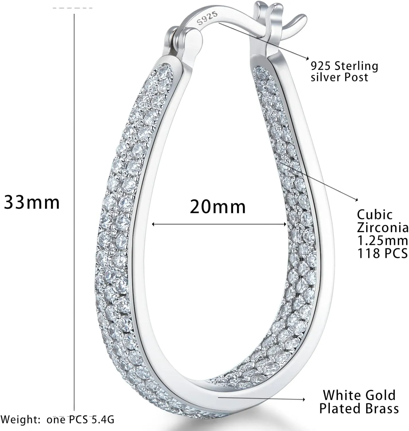925 Sterling Silver Post Hoop Earrings for Women Gilrs Multcolors Cubic Zirconia 14K Gold Plated Oval Chunky Silver Gold Hoop Earrings weinuo Jewelry