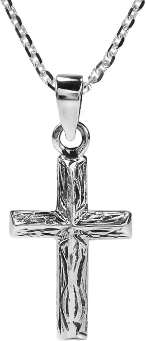 AeraVida Original Textured Woodgrain in Cross .925 Sterling Silver Pendant Necklace