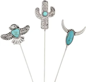 Alilang 3Pcs Vintage Style 5 Inches Long Handle Hat and Lapel Pins with Flexible Bendable Design for Secure Fit on Hats, Scarves, and Suits