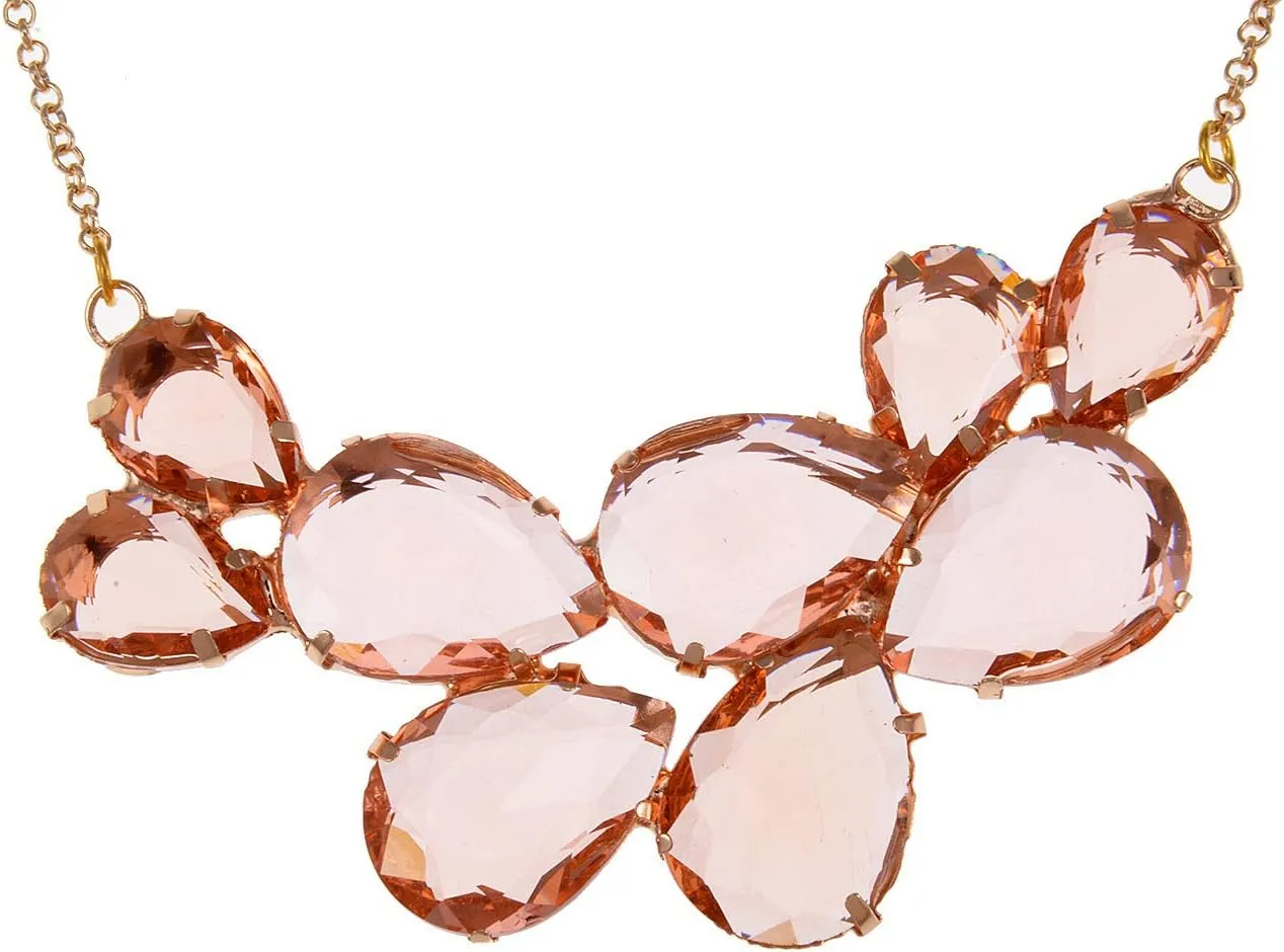 Alilang Rose Gold Champagne Tone Crystal Teardrop Cluster Chunky Statement Bib Pendant Necklace