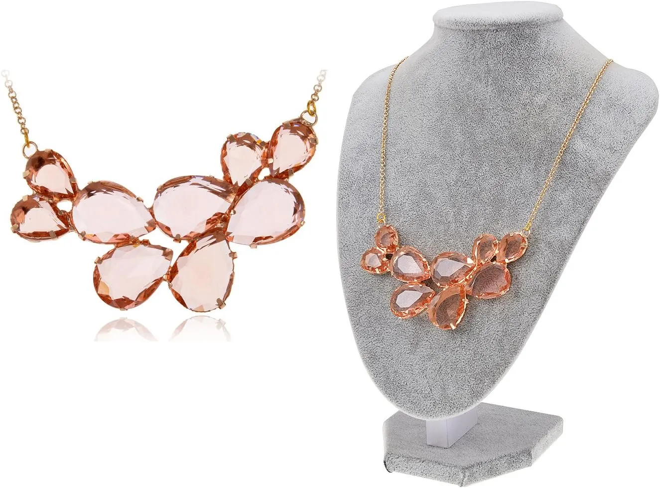 Alilang Rose Gold Champagne Tone Crystal Teardrop Cluster Chunky Statement Bib Pendant Necklace
