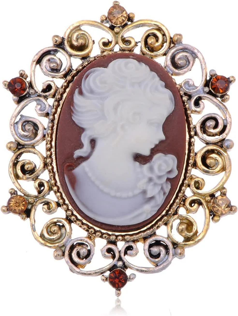 Alilang Vintage Brooch Pin Women Antique Golden Tone Victorian Floral Purple Cameo