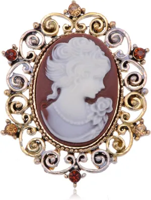 Alilang Vintage Brooch Pin Women Antique Golden Tone Victorian Floral Purple Cameo